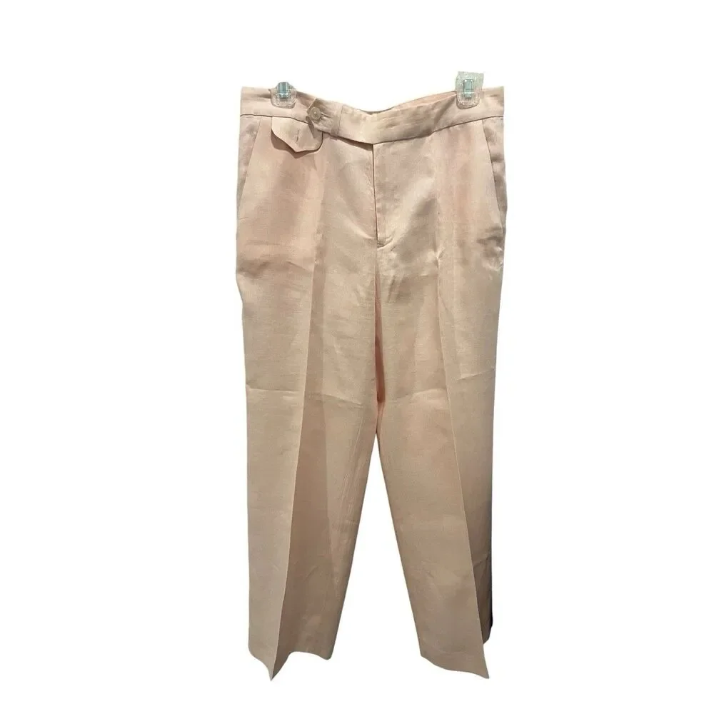 Vintage Lauren Ralph Lauren Pink Linen 2-Piece Pant Suit Blazer Trousers 8P Y2K